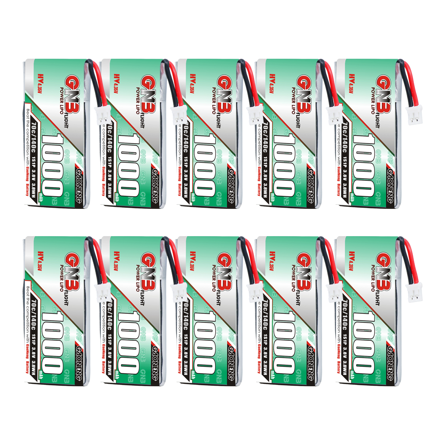 GAONENG GNB LiHV 1S 3.8V 1000mAh 70C PH2.0 Cabled LiPo Battery Long Range