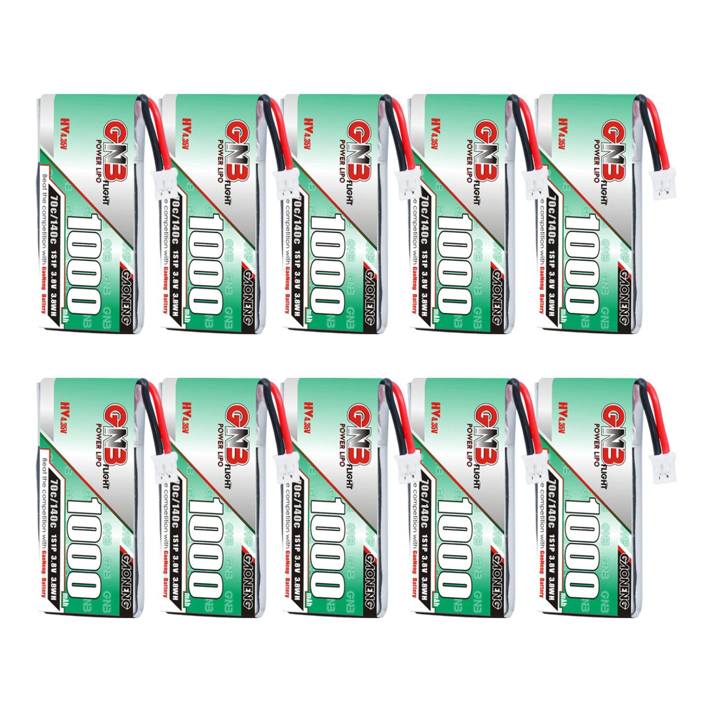 GAONENG GNB LiHV 1S 3.8V 1000mAh 70C PH2.0 Cabled LiPo Battery Long Range
