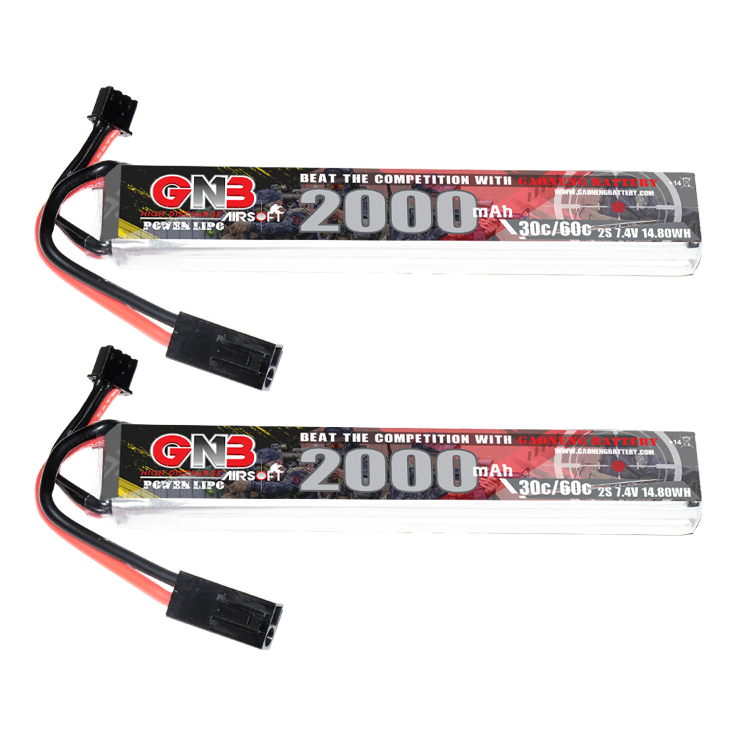 2PCS - GAONENG GNB 2S 7.4V 2000mAh 30C Mini Tamiya LiPo Battery for AirSoft