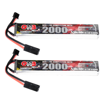 2PCS - GAONENG GNB 2S 7.4V 2000mAh 30C Mini Tamiya LiPo Battery for AirSoft