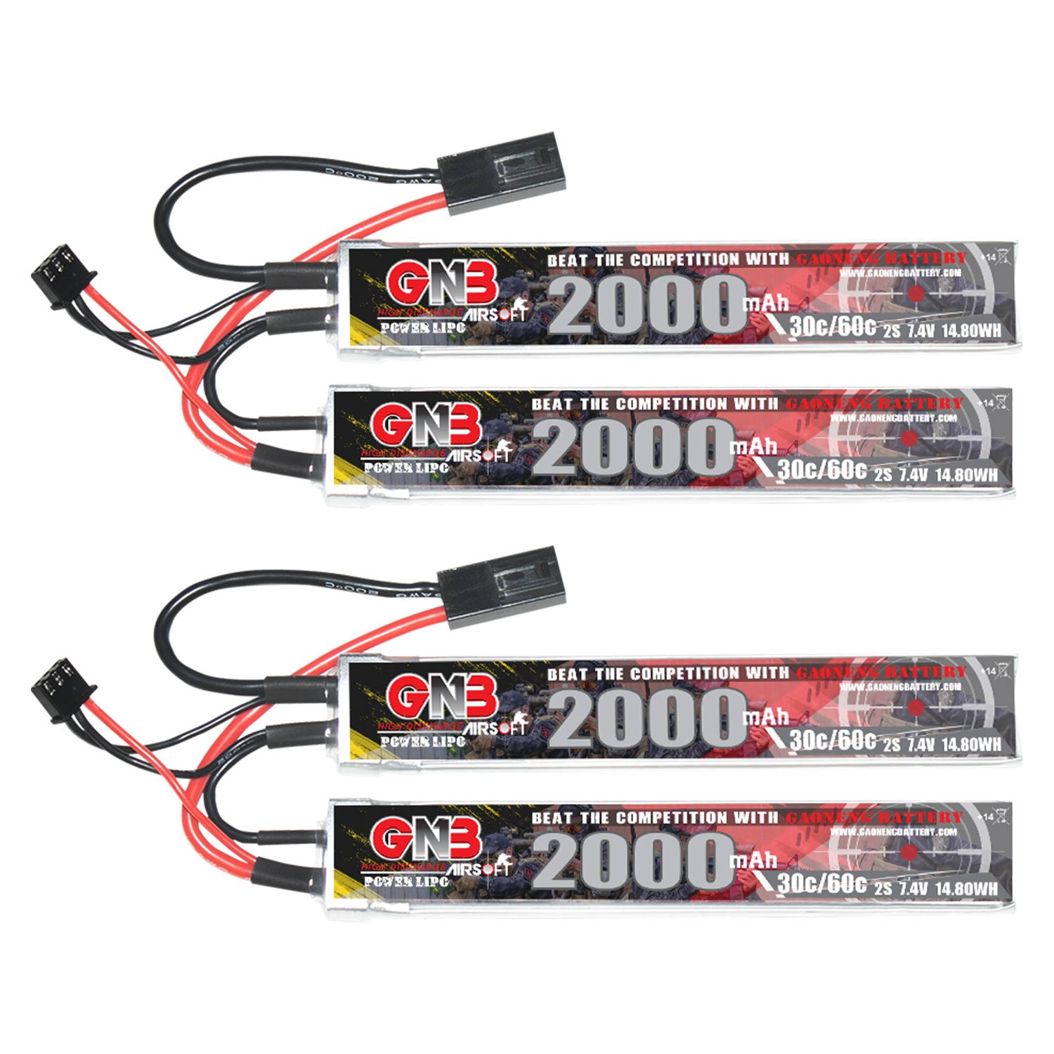 2PCS - GAONENG GNB 2S 7.4V 2000mAh 30C Mini Tamiya 2 Cells LiPo Battery for AirSoft