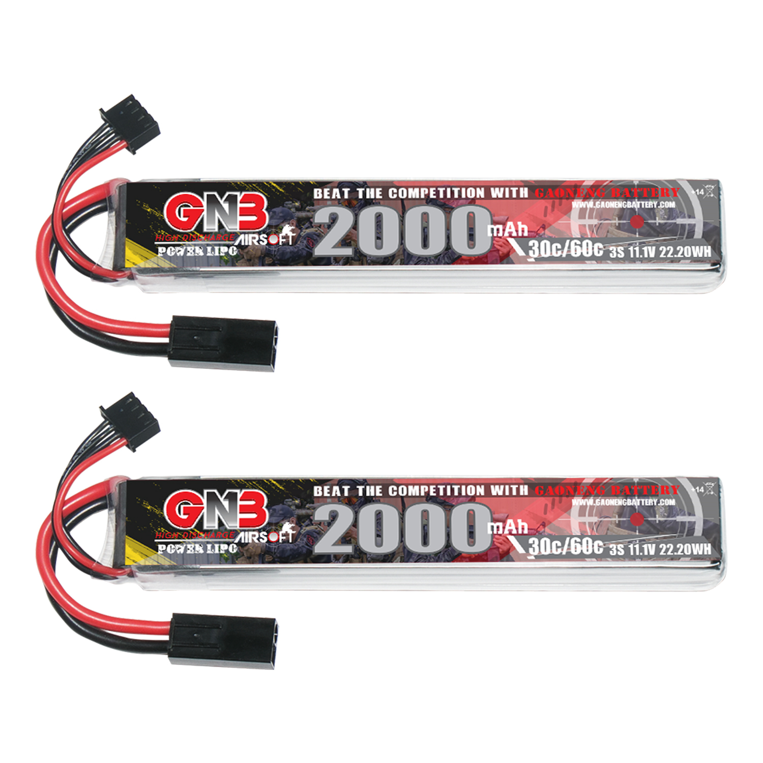 2PCS - GAONENG GNB 3S 11.1V 2000mAh 30C Mini Tamiya LiPo Battery for AirSoft