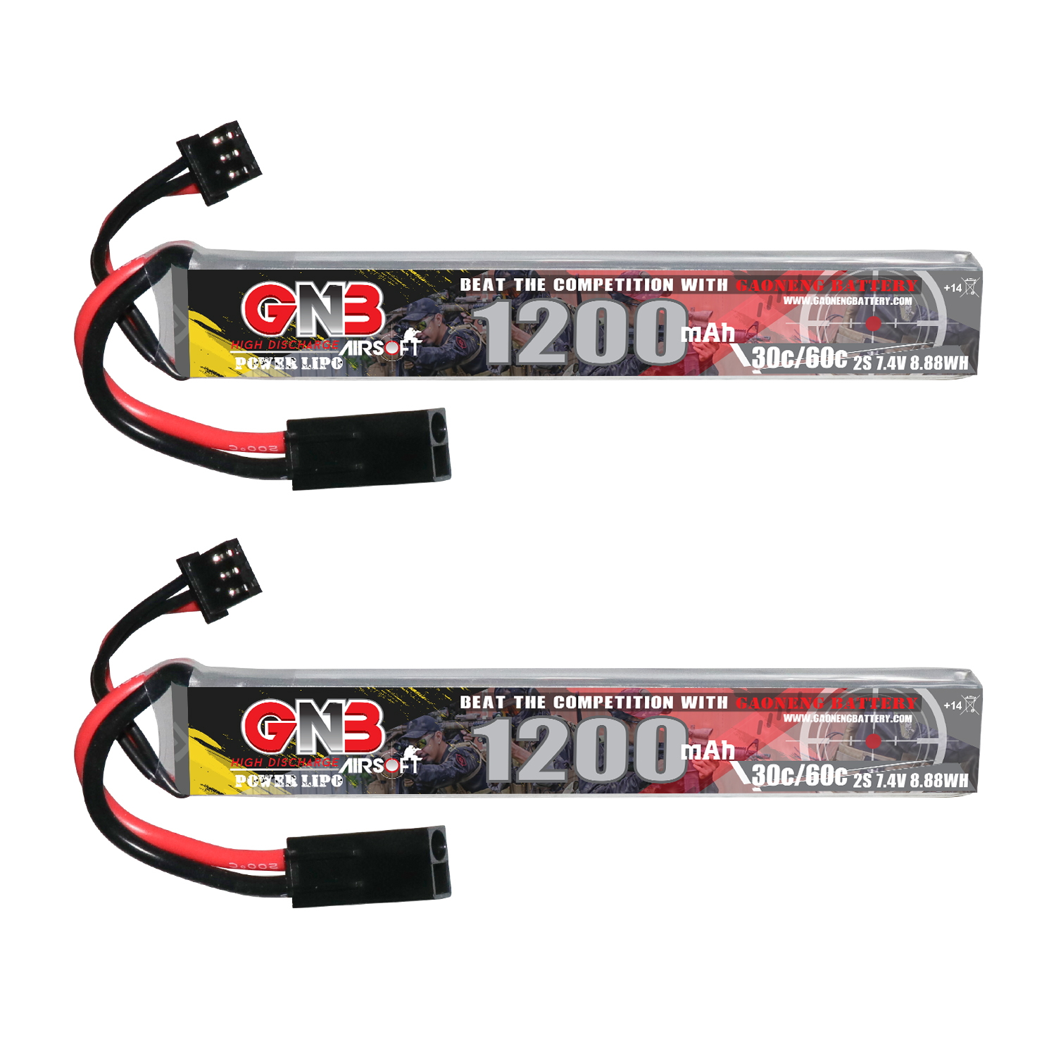 2PCS - GAONENG GNB 2S 7.4V 1200mAh 30C Mini Tamiya LiPo Battery for AirSoft