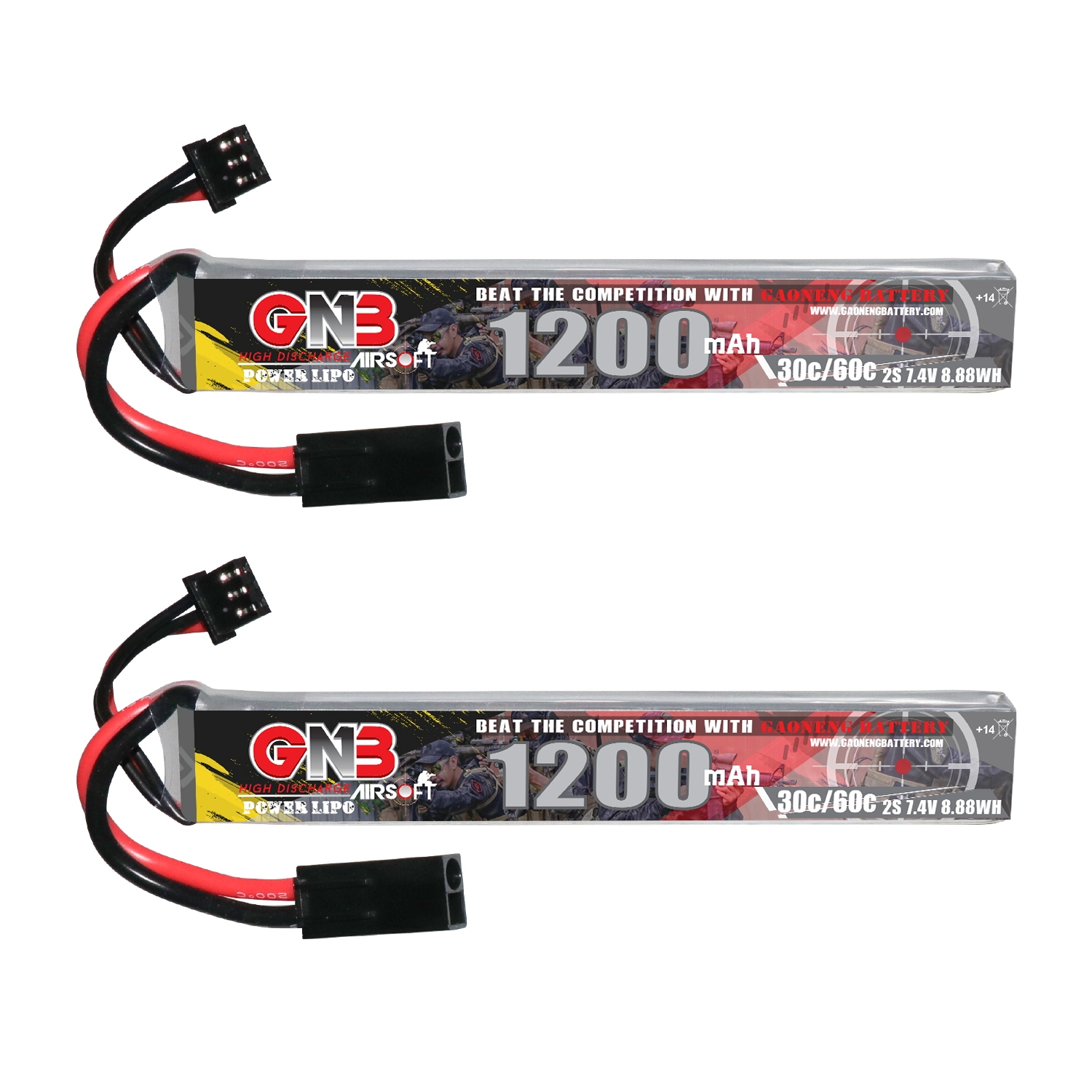 2PCS - GAONENG GNB 2S 7.4V 1200mAh 30C Mini Tamiya LiPo Battery for AirSoft