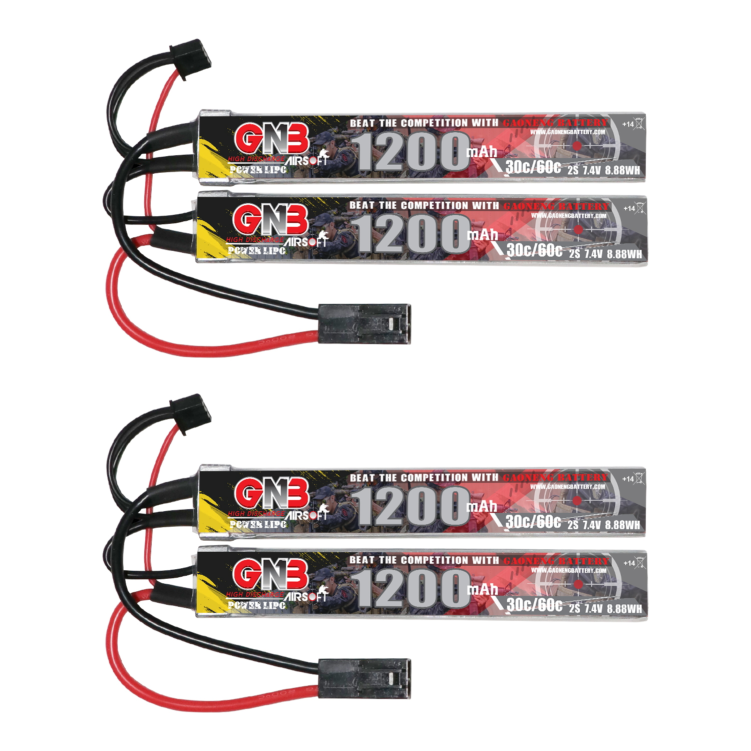 2PCS - GAONENG GNB 2S 7.4V 1200mAh 30C Mini Tamiya 2 Cells LiPo Battery for AirSoft