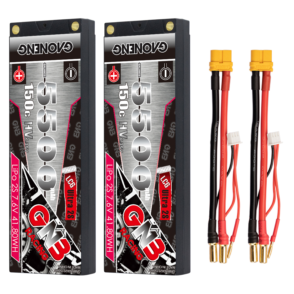 GAONENG GNB LiHV 2S 7.6V 5500mAh 150C LCG Shorty Pack 5mm Bullet Hard Case LiPo Battery