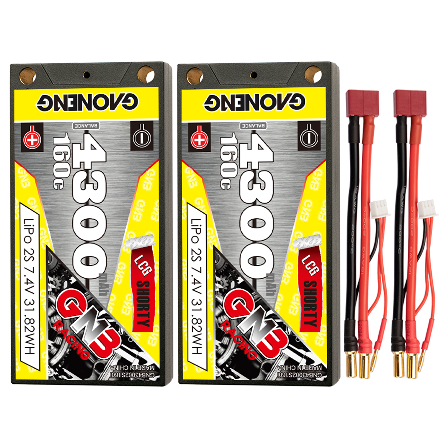 GAONENG GNB 2S 7.4V 4300mAh 160C LCG Shorty 5mm Bullet Hard Case LiPo Battery