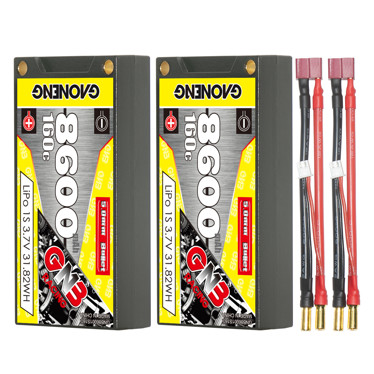 GAONENG GNB 1S 3.7V 8600mAh 160C 5mm Bullet Hard Case LiPo Battery