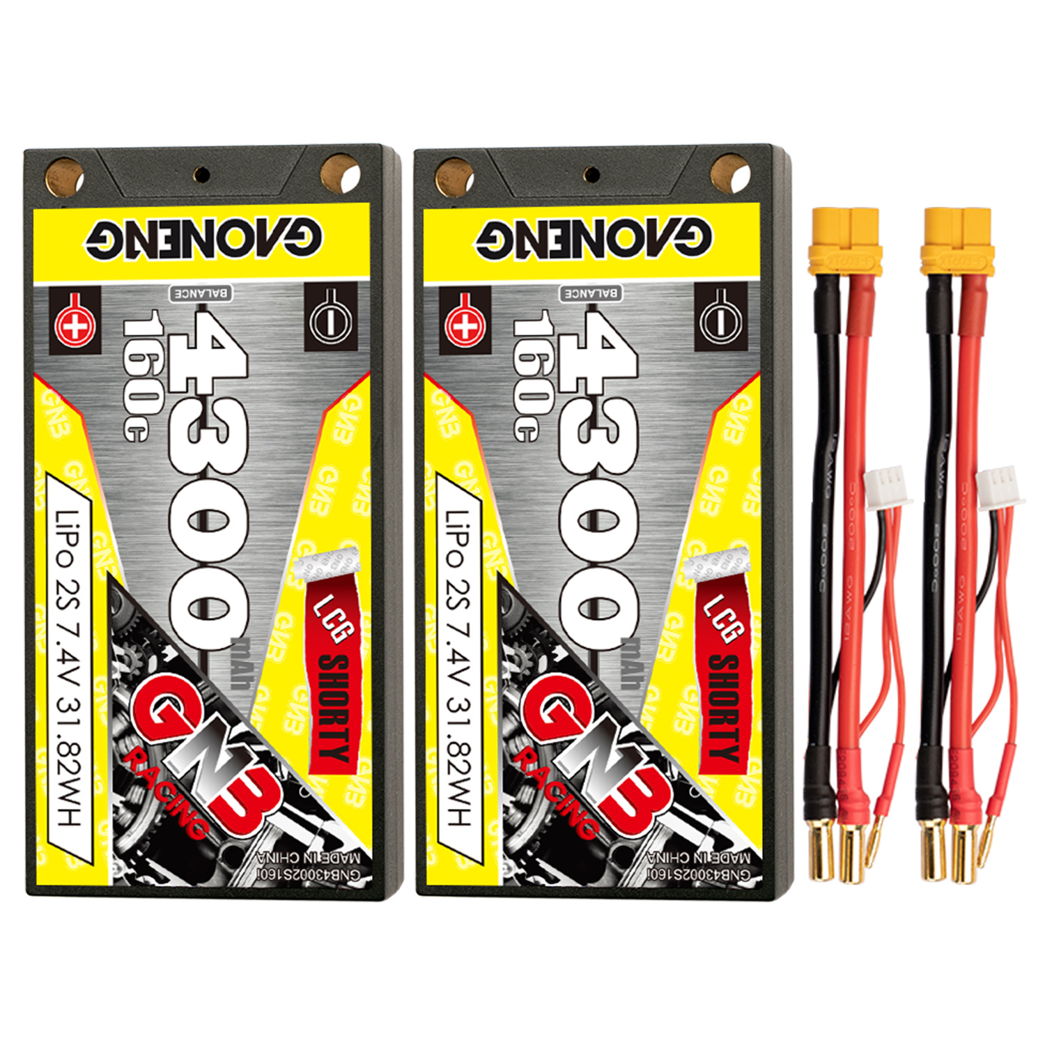 GAONENG GNB 2S 7.4V 4300mAh 160C LCG Shorty 5mm Bullet Hard Case LiPo Battery