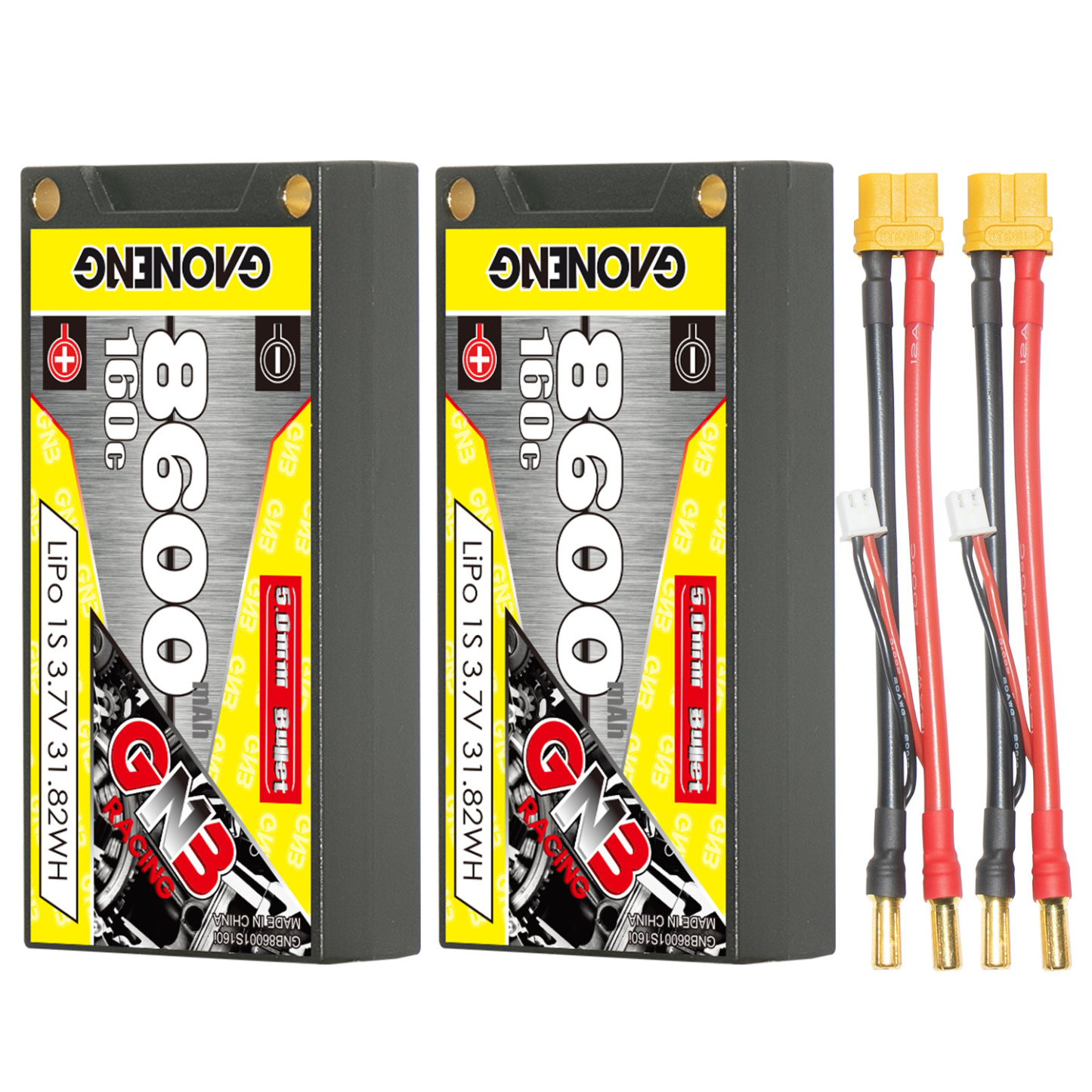 GAONENG GNB 1S 3.7V 8600mAh 160C 5mm Bullet Hard Case LiPo Battery