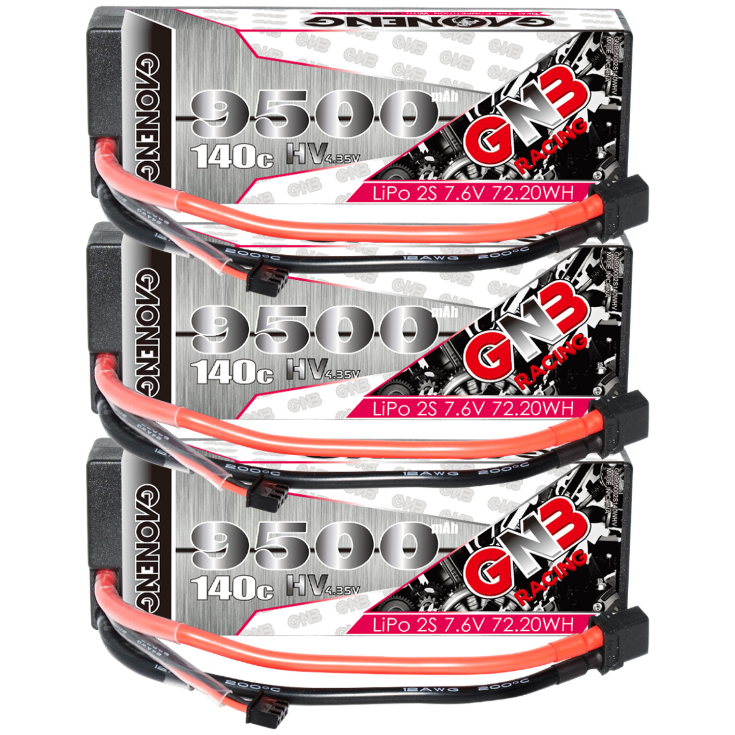 GAONENG GNB LiHV 2S 7.6V 9500mAh 140C Cabled Hard Case LiPo Battery XT60