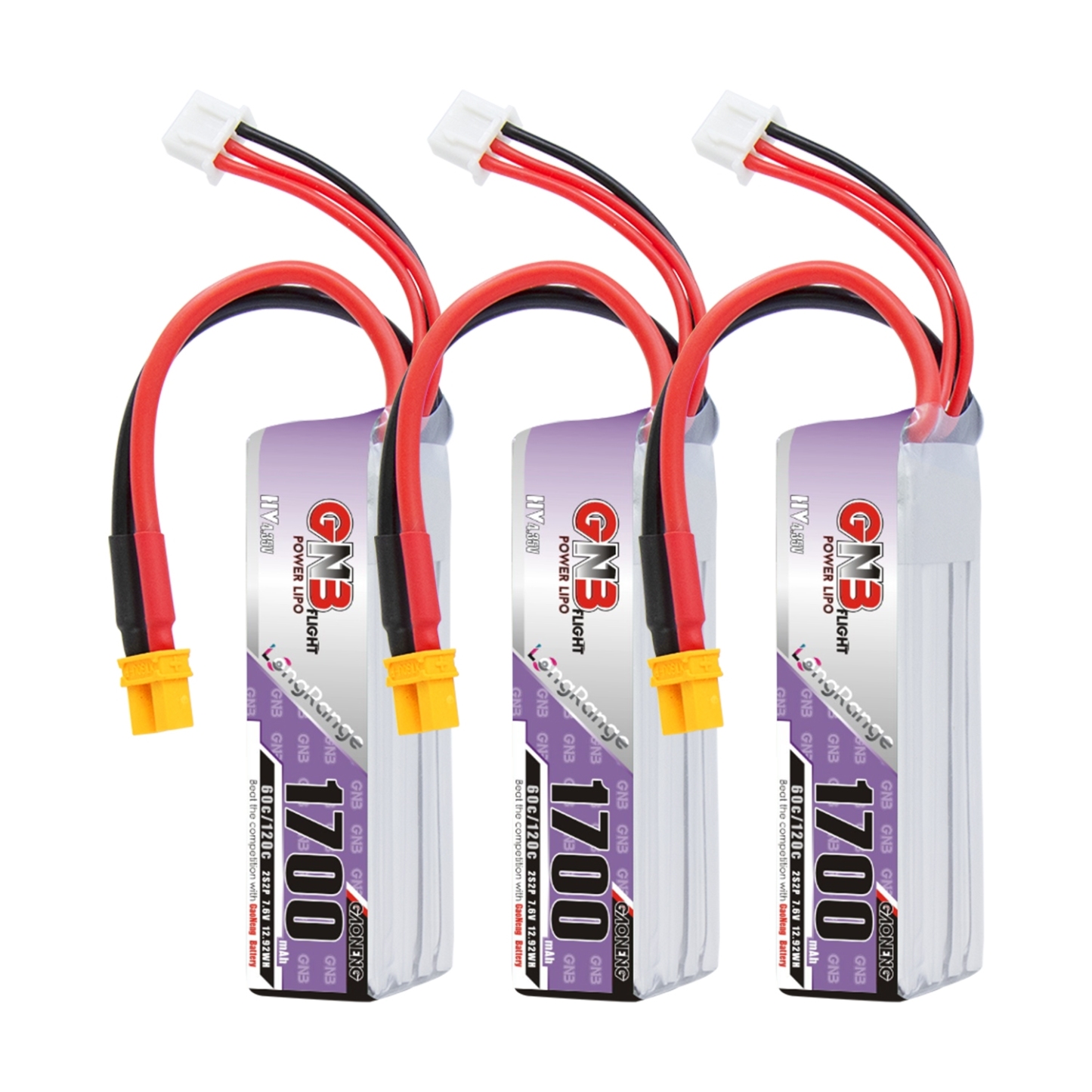 GAONENG GNB LiHV 2S2P 7.6V 1700mAh 60C XT30 LiPo Battery Long Range