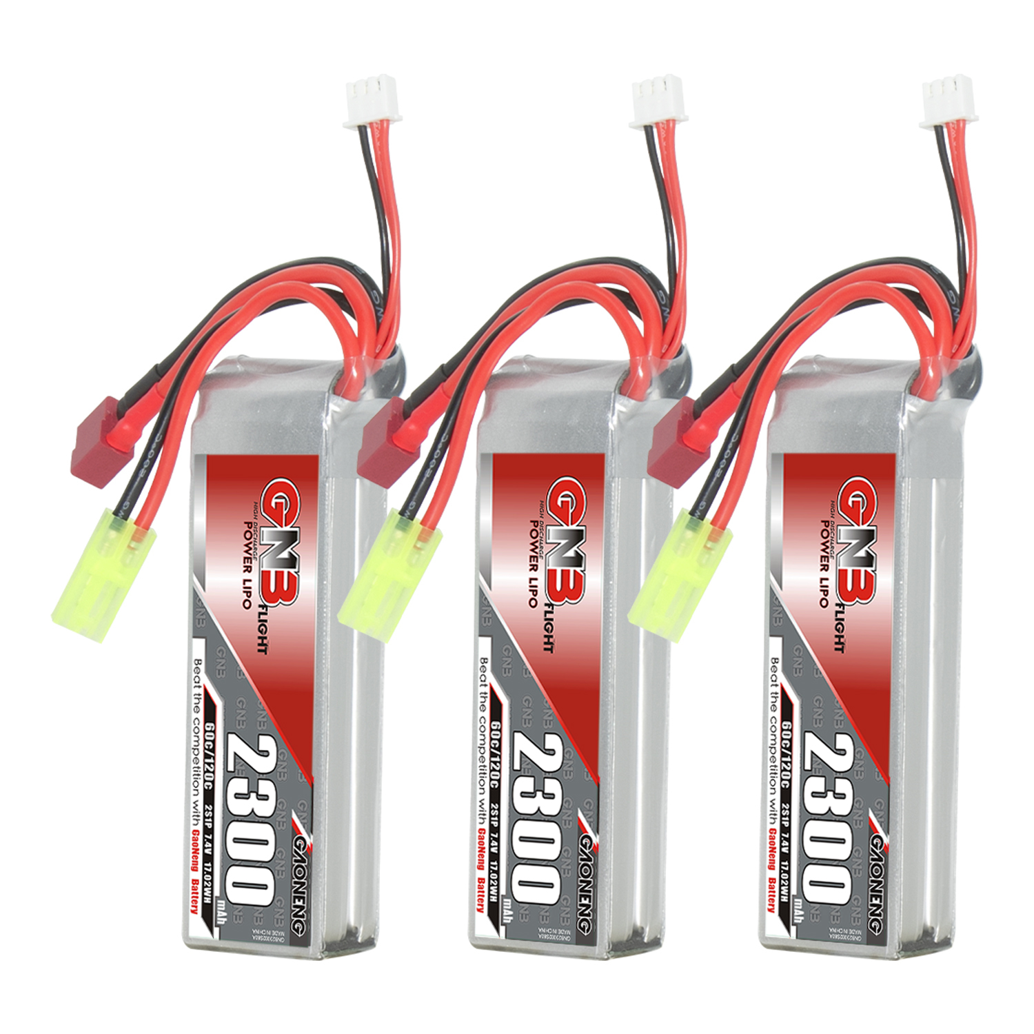 GAONENG GNB 2S 7.4V 2300mAh 60C LiPo Battery T-PLUG & Green Mini Tamiya Connector