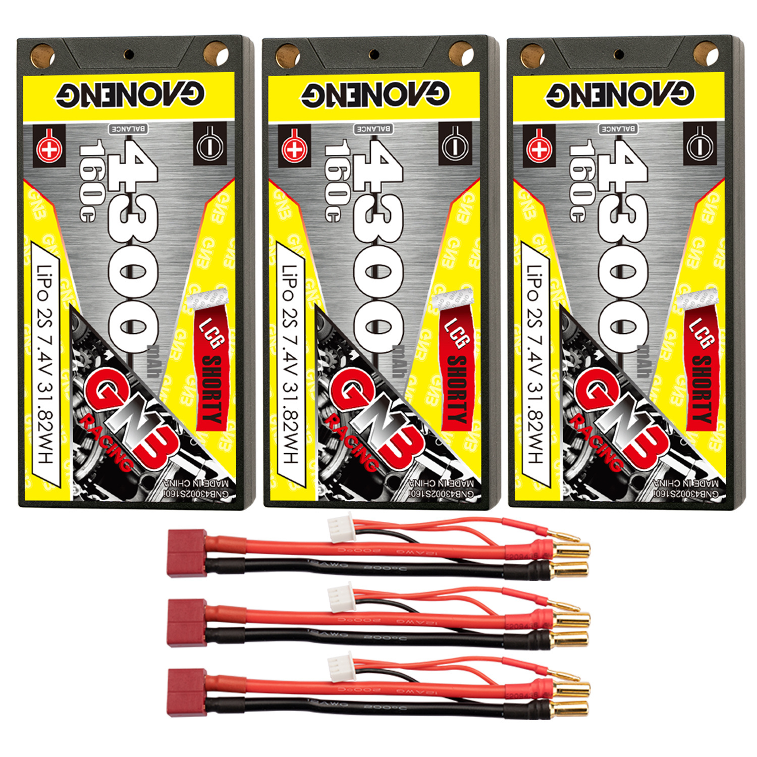 GAONENG GNB 2S 7.4V 4300mAh 160C LCG Shorty 5mm Bullet Hard Case LiPo Battery