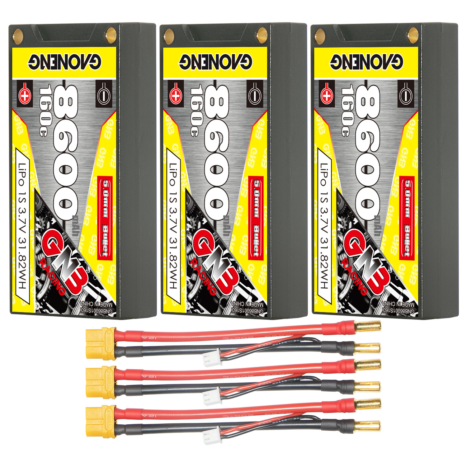 GAONENG GNB 1S 3.7V 8600mAh 160C 5mm Bullet Hard Case LiPo Battery