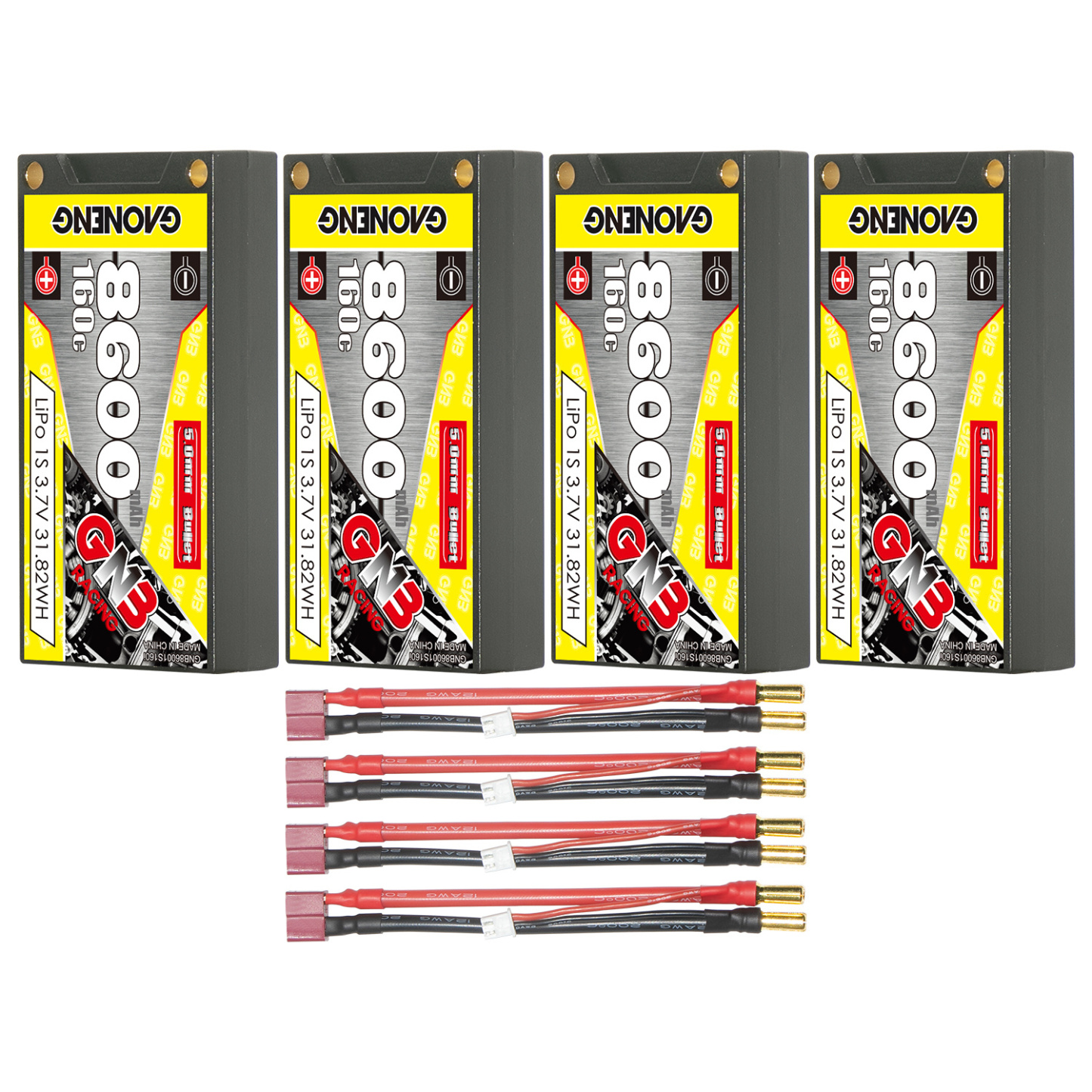 GAONENG GNB 1S 3.7V 8600mAh 160C 5mm Bullet Hard Case LiPo Battery