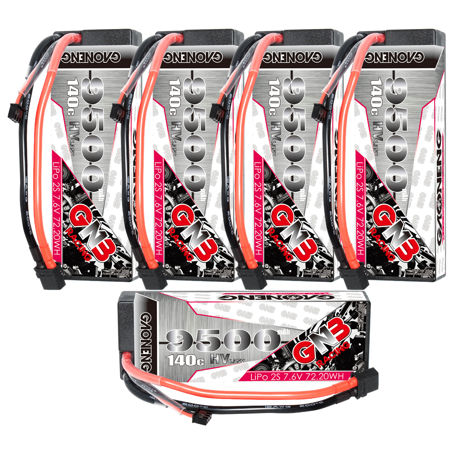 GAONENG GNB LiHV 2S 7.6V 9500mAh 140C Cabled Hard Case LiPo Battery XT60