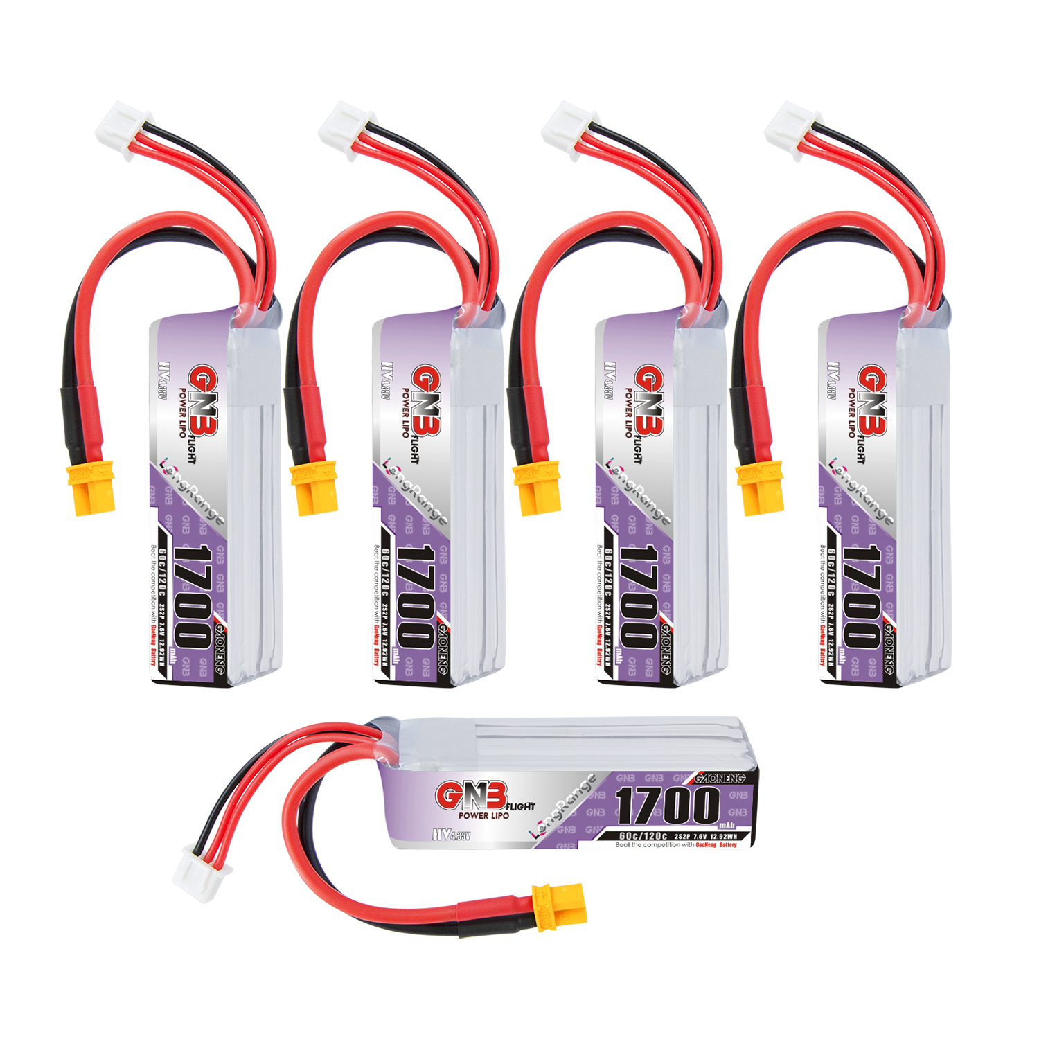 GAONENG GNB LiHV 2S2P 7.6V 1700mAh 60C XT30 LiPo Battery Long Range