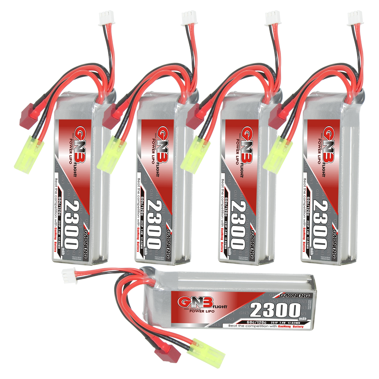 GAONENG GNB 2S 7.4V 2300mAh 60C LiPo Battery T-PLUG & Green Mini Tamiya Connector