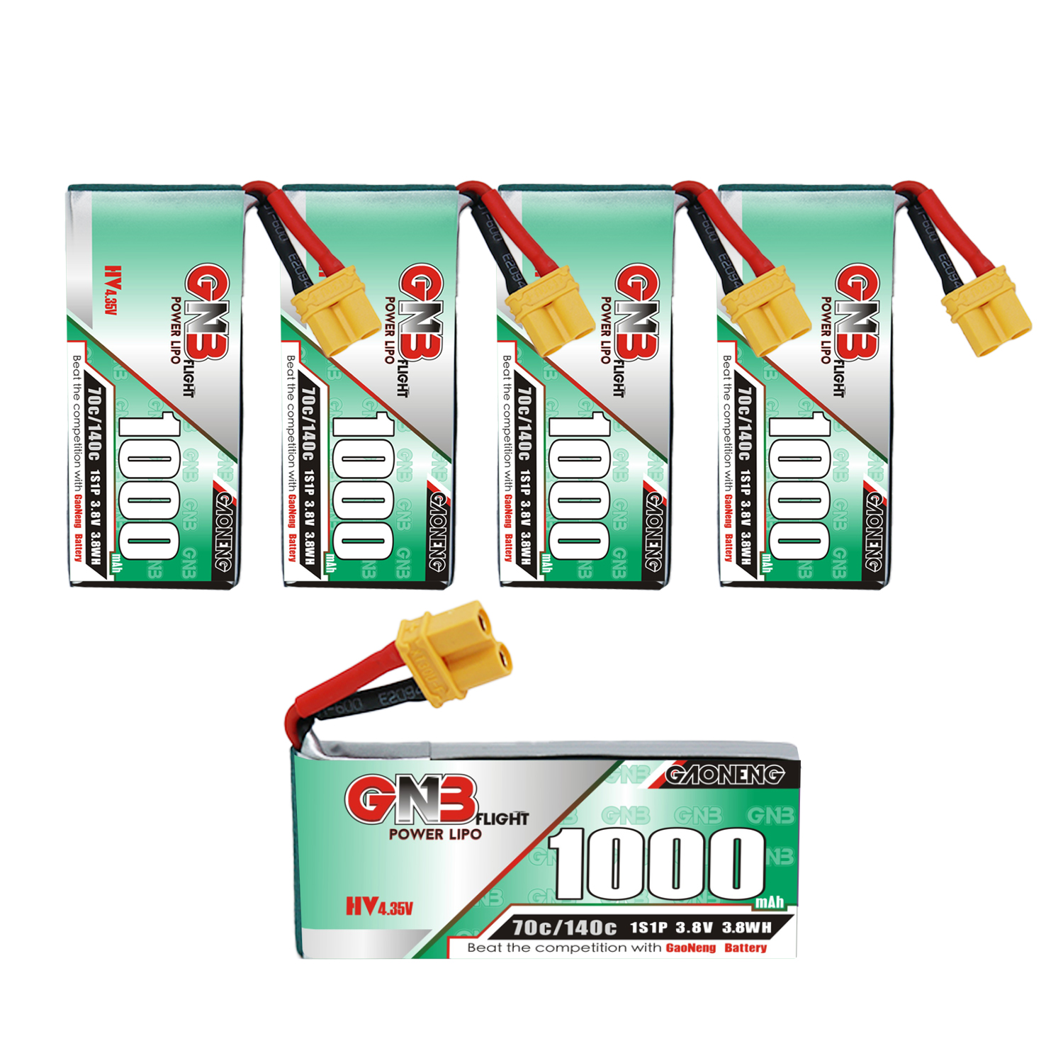 GAONENG GNB LiHV 1S 3.8V 1000mAh 70C XT30 Cabled LiPo Battery Long Range