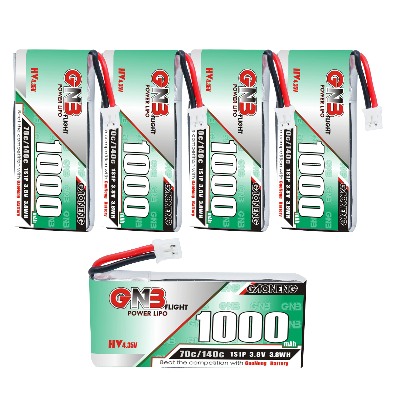 GAONENG GNB LiHV 1S 3.8V 1000mAh 70C PH2.0 Cabled LiPo Battery Long Range