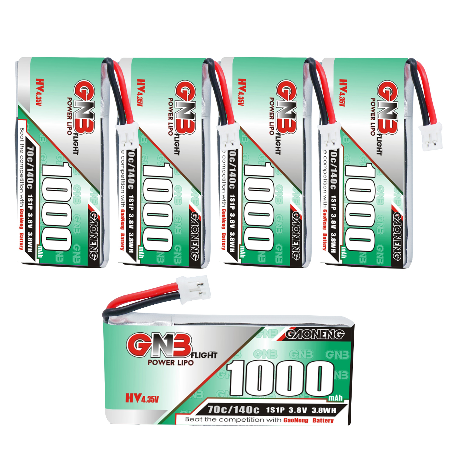 GAONENG GNB LiHV 1S 3.8V 1000mAh 70C PH2.0 Cabled LiPo Battery Long Range