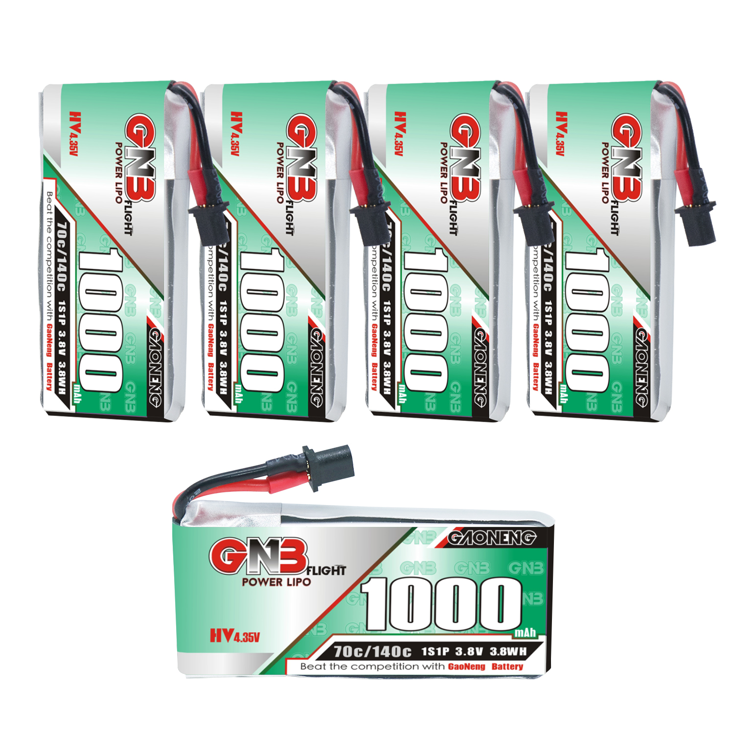 GAONENG GNB LiHV 1S 3.8V 1000mAh 70C A30 Cabled LiPo Battery Long Range