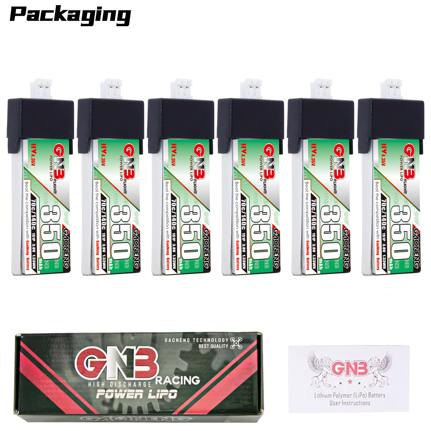 GAONENG GNB LiHV 1S 3.8V 350mAh 70C PH2.0 Plastic Head LiPo Battery