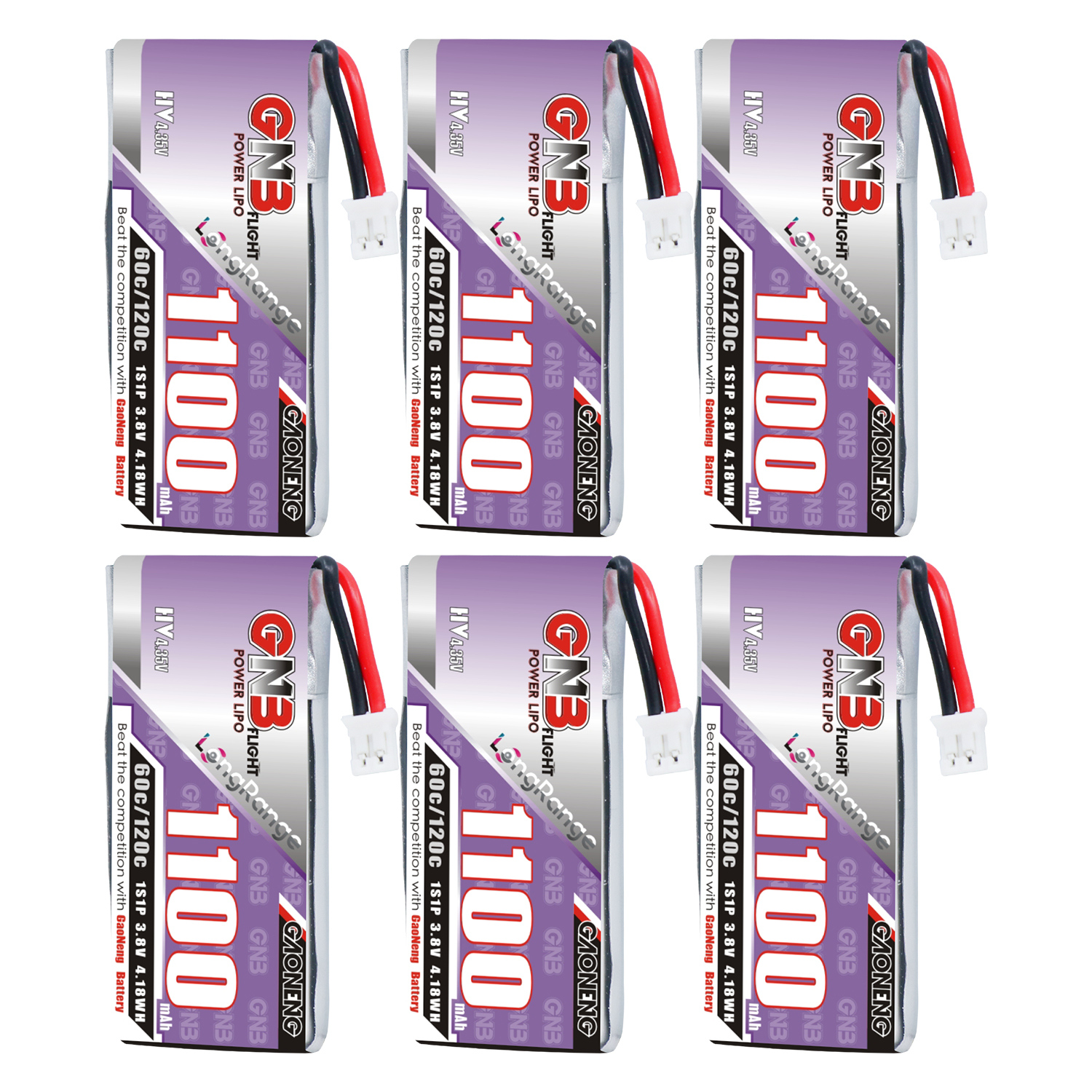 GAONENG GNB LiHV 1S 3.8V 1100mAh 60C PH2.0 Cabled LiPo Battery Long Range