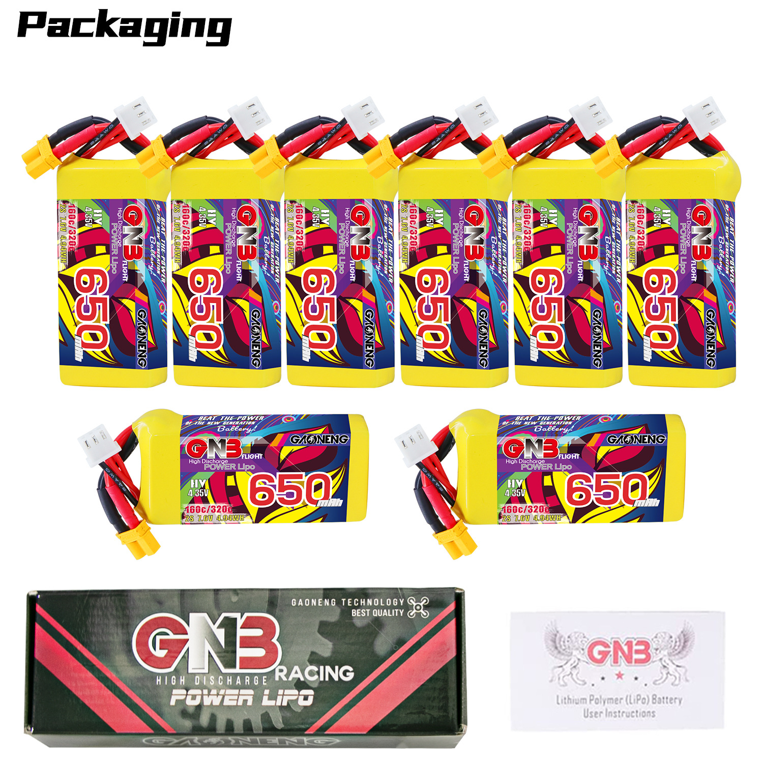 GAONENG GNB LiHV 2S 7.6V 650mAh 160C XT30 LiPo Battery