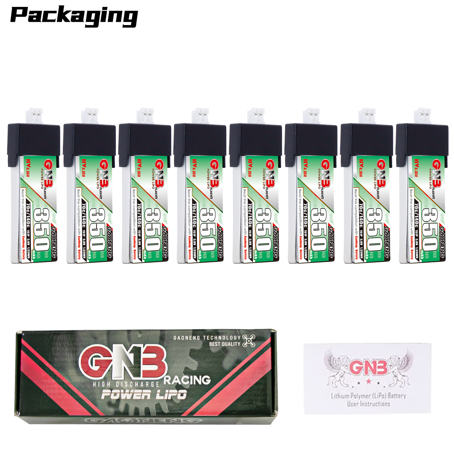GAONENG GNB LiHV 1S 3.8V 350mAh 70C PH2.0 Plastic Head LiPo Battery