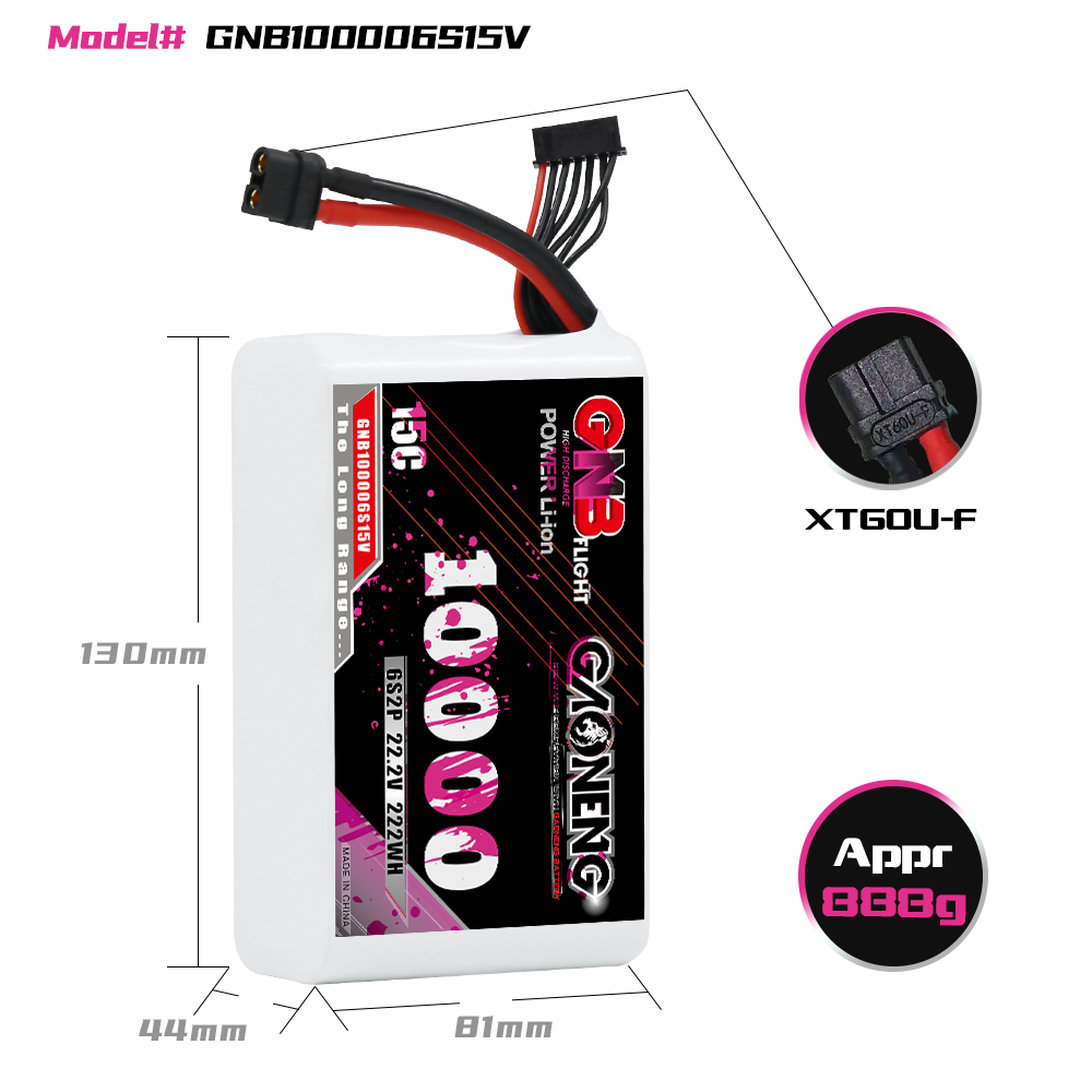 GAONENG GNB 6S2P 22.2V 10000mAh 15C XT60 Li-ion Battery