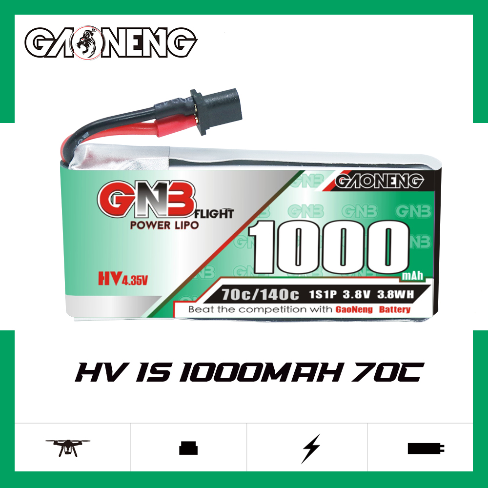 GAONENG GNB LiHV 1S 3.8V 1000mAh 70C A30 Cabled LiPo Battery Long Range