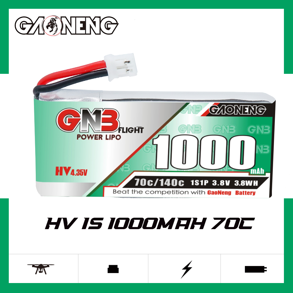 GAONENG GNB LiHV 1S 3.8V 1000mAh 70C PH2.0 Cabled LiPo Battery Long Range