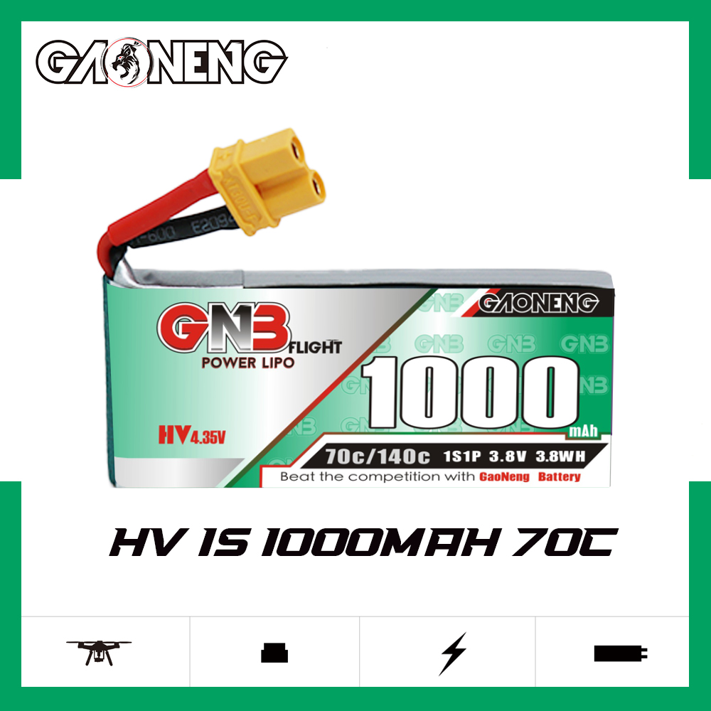 GAONENG GNB LiHV 1S 3.8V 1000mAh 70C XT30 Cabled LiPo Battery Long Range