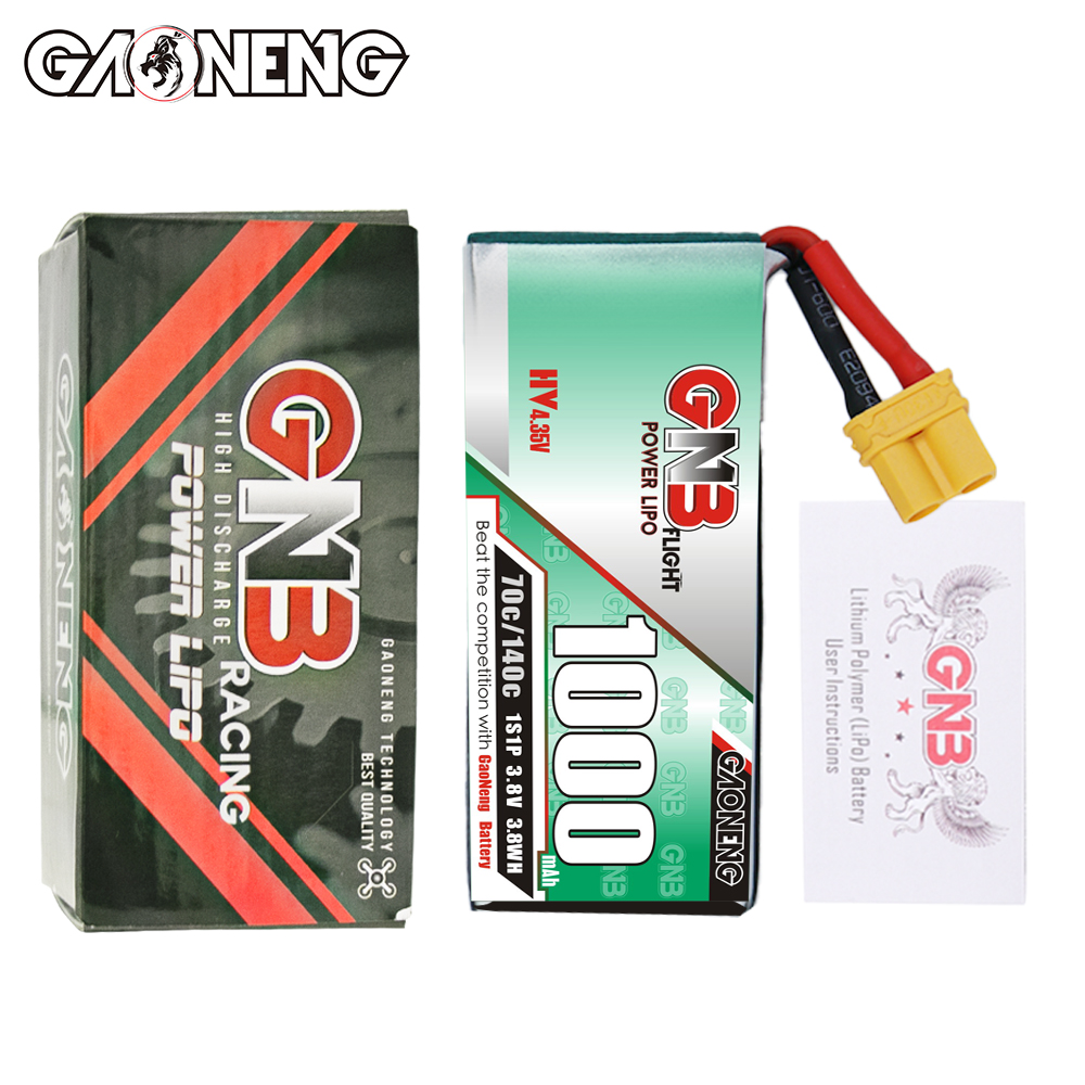GAONENG GNB LiHV 1S 3.8V 1000mAh 70C XT30 Cabled LiPo Battery Long Range