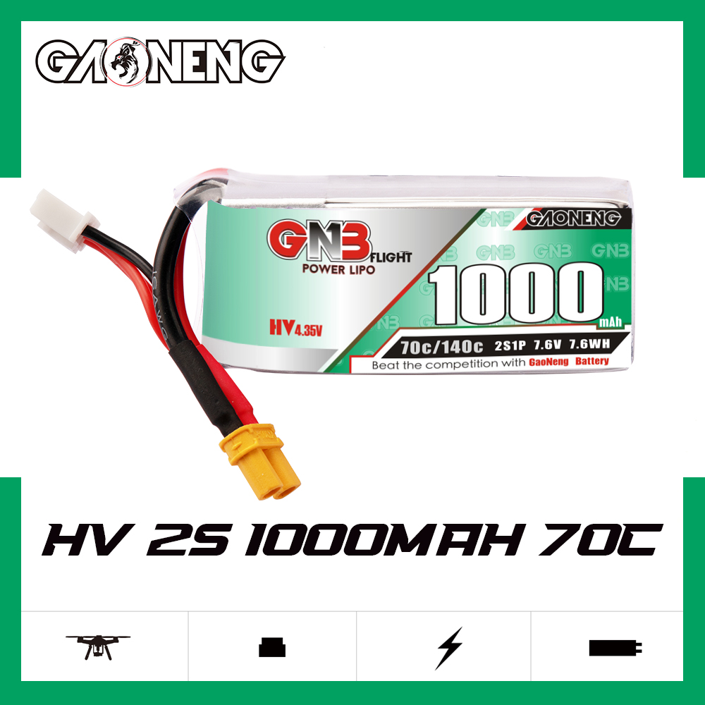 GAONENG GNB LiHV 2S 7.6V 1000mAh 70C XT30 LiPo Battery Long Range