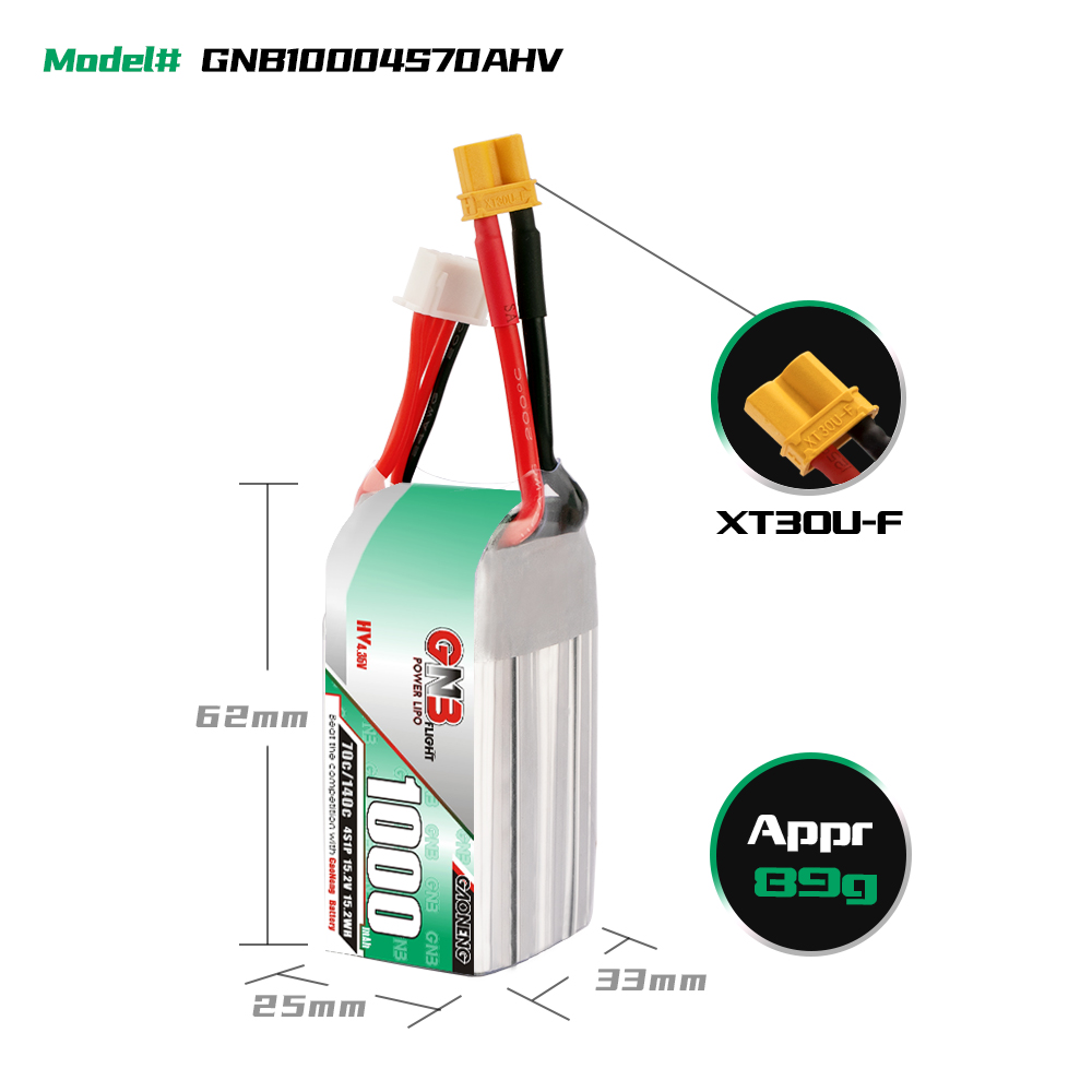 GAONENG GNB LiHV 4S 15.2V 1000mAh 70C XT30 LiPo Battery LongRange