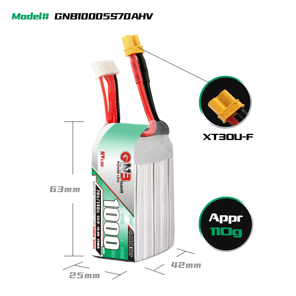 GAONENG GNB LiHV 5S 19V 1000mAh 70C XT30 LiPo Battery Long Range