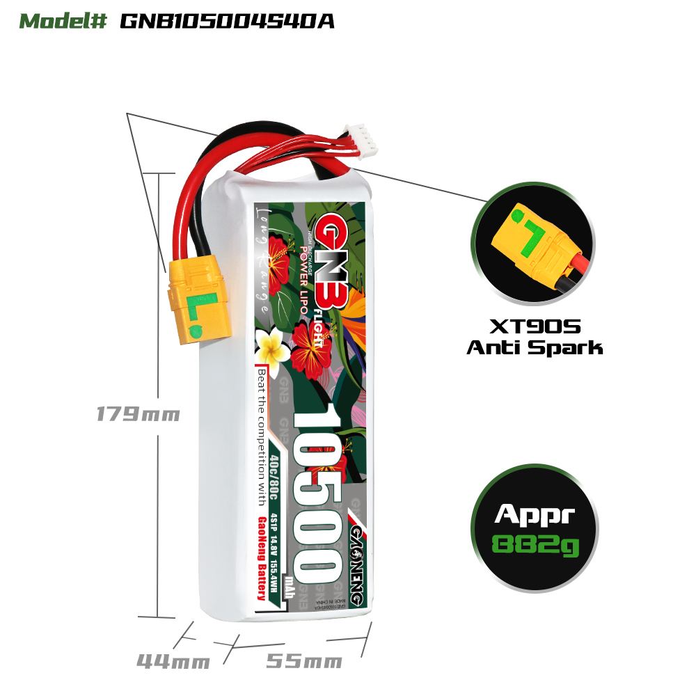 GAONENG GNB 4S 14.8V 10500mah 40C LiPo Battery XT90