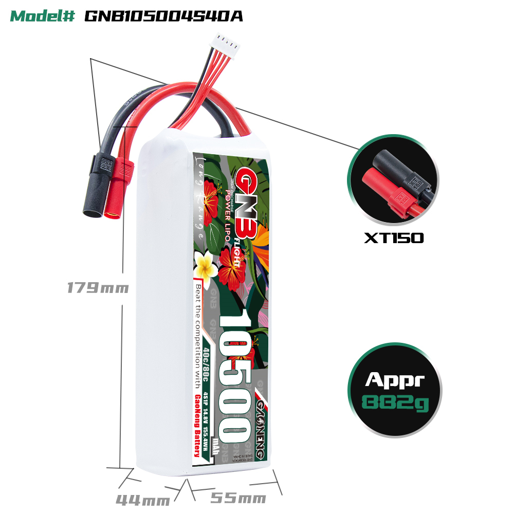 GAONENG GNB 4S 14.8V 10500mah 40C LiPo Battery XT150
