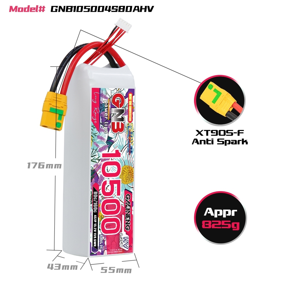 GAONENG GNB 4S 15.2V HV 10500mAh 80C RC LiPo Battery XT90S
