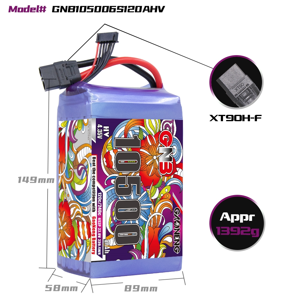 GAONENG GNB 6S 22.8V HV 10500mAh 120C RC LiPo Battery XT90