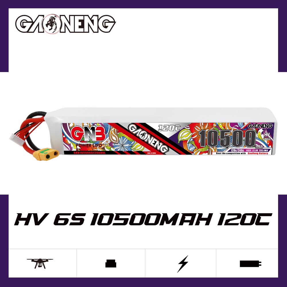 GAONENG GNB 6S 6S2P 22.8V HV 10500mAh 120C LiPo Battery XT90S
