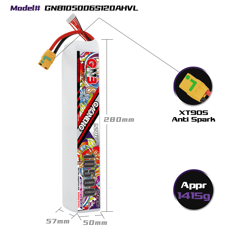 GAONENG GNB 6S 6S2P 22.8V HV 10500mAh 120C LiPo Battery XT90S