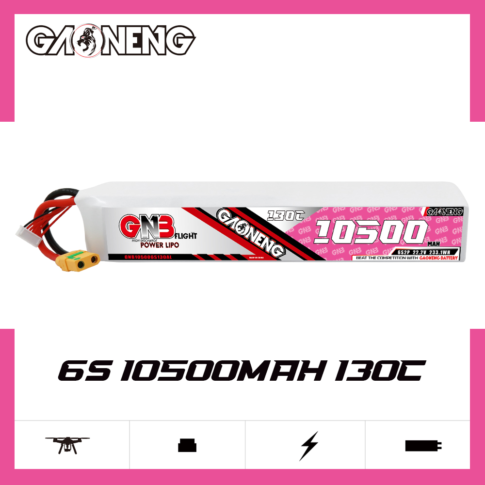 GAONENG GNB 6S 22.2V 10500mAh 130C RC LiPo Battery XT90S Anti Spark