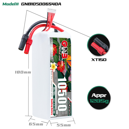 GAONENG GNB 6S 22.2V 10500mah 40C LiPo Battery XT150