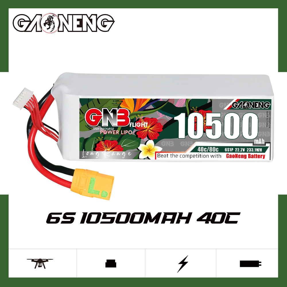GAONENG GNB 6S 22.2V 10500mah 40C LiPo Battery XT90