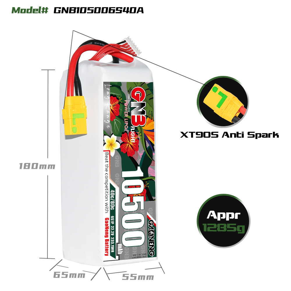 GAONENG GNB 6S 22.2V 10500mah 40C LiPo Battery XT90