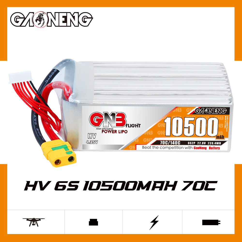 GAONENG GNB 6S 22.8V HV 10500mAh 70C RC LiPo Battery XT90S